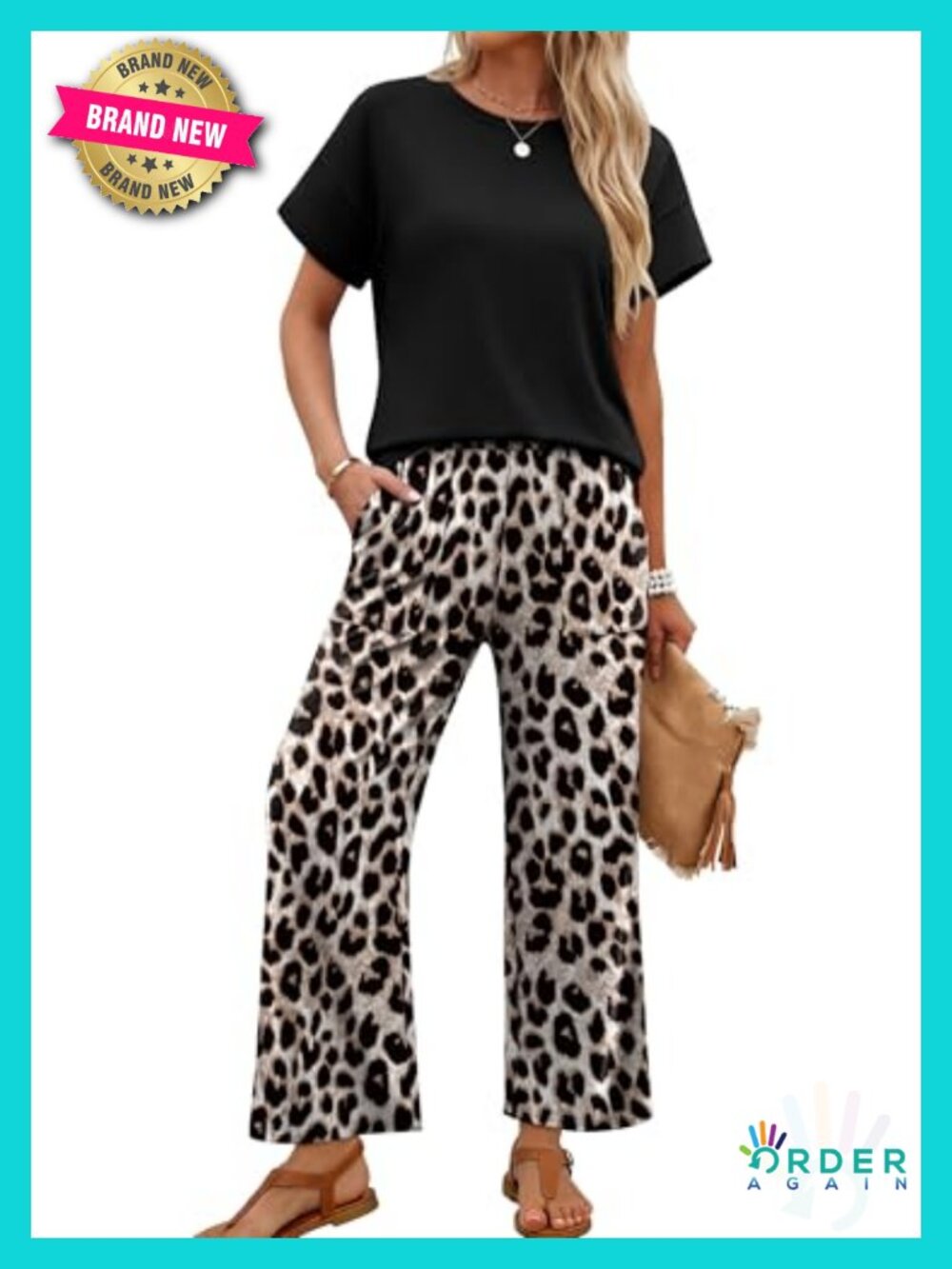 Two Piece Matching Set Wide Leg Pants Short Sleeve Top Lounge Travel Casual